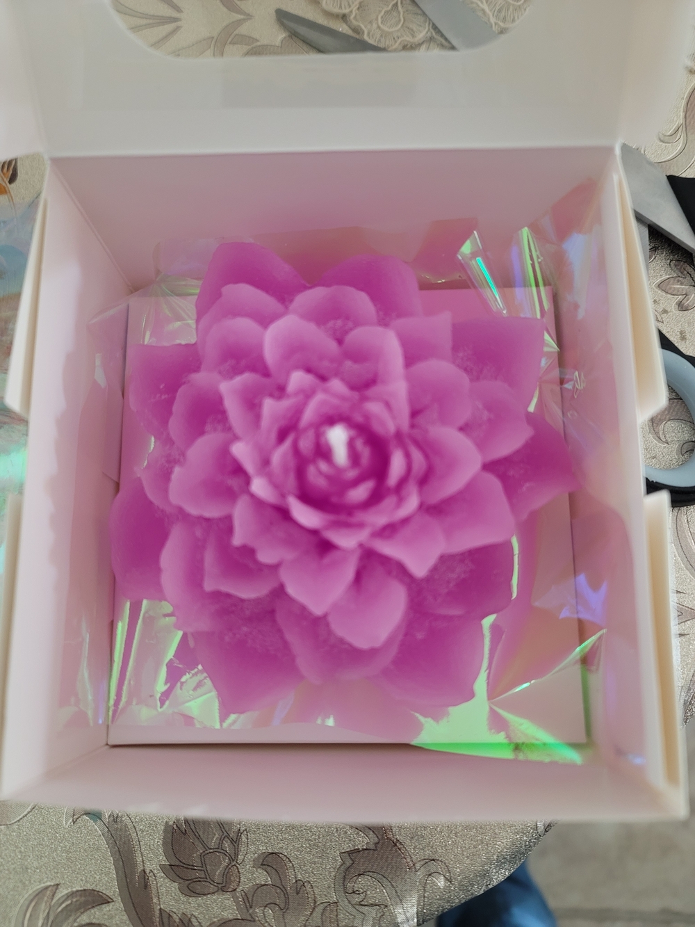 Pink Floral Succulent Candle, With Rose Essence.
